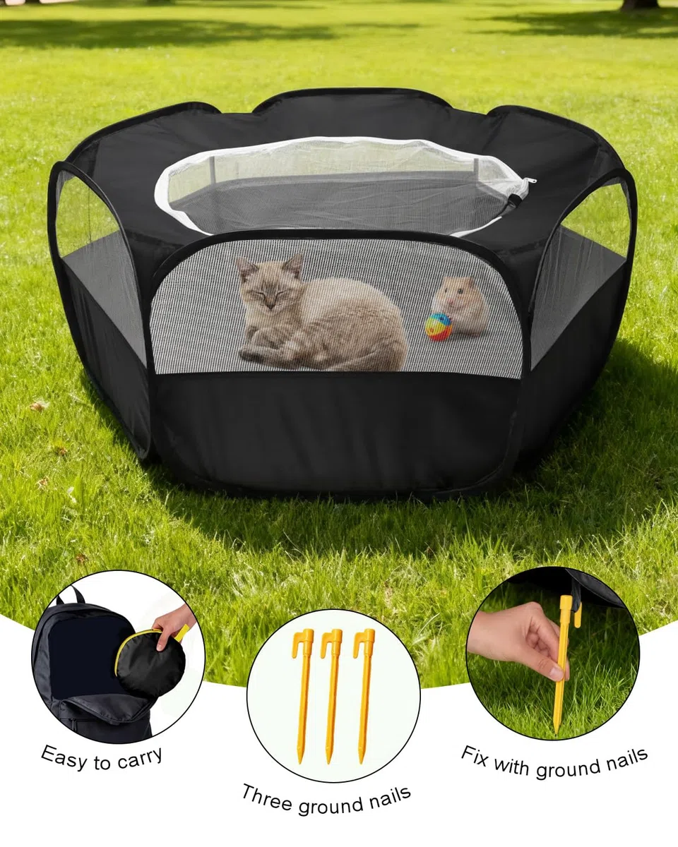 MAIKEHIGH Parc pour Petits Animaux, Tente Cage Portable Pliable vec Fermeture Glissière Couvercle for Guinea Pig, Rabbits, Hamster, Chinchillas and Hedgehogs (Noir)