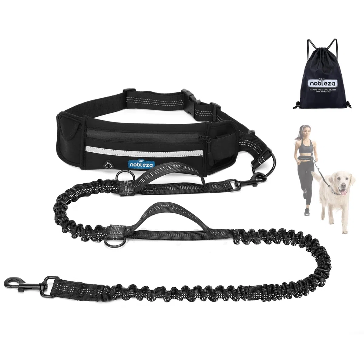Nobleza Laisses Mains Libres pour Chien, Ceinture réglable de Laisse de Formation pour la Promenade de Chien, pulsant et Courant, Absorption de Choc, Confortable, Couture Réfléchissante