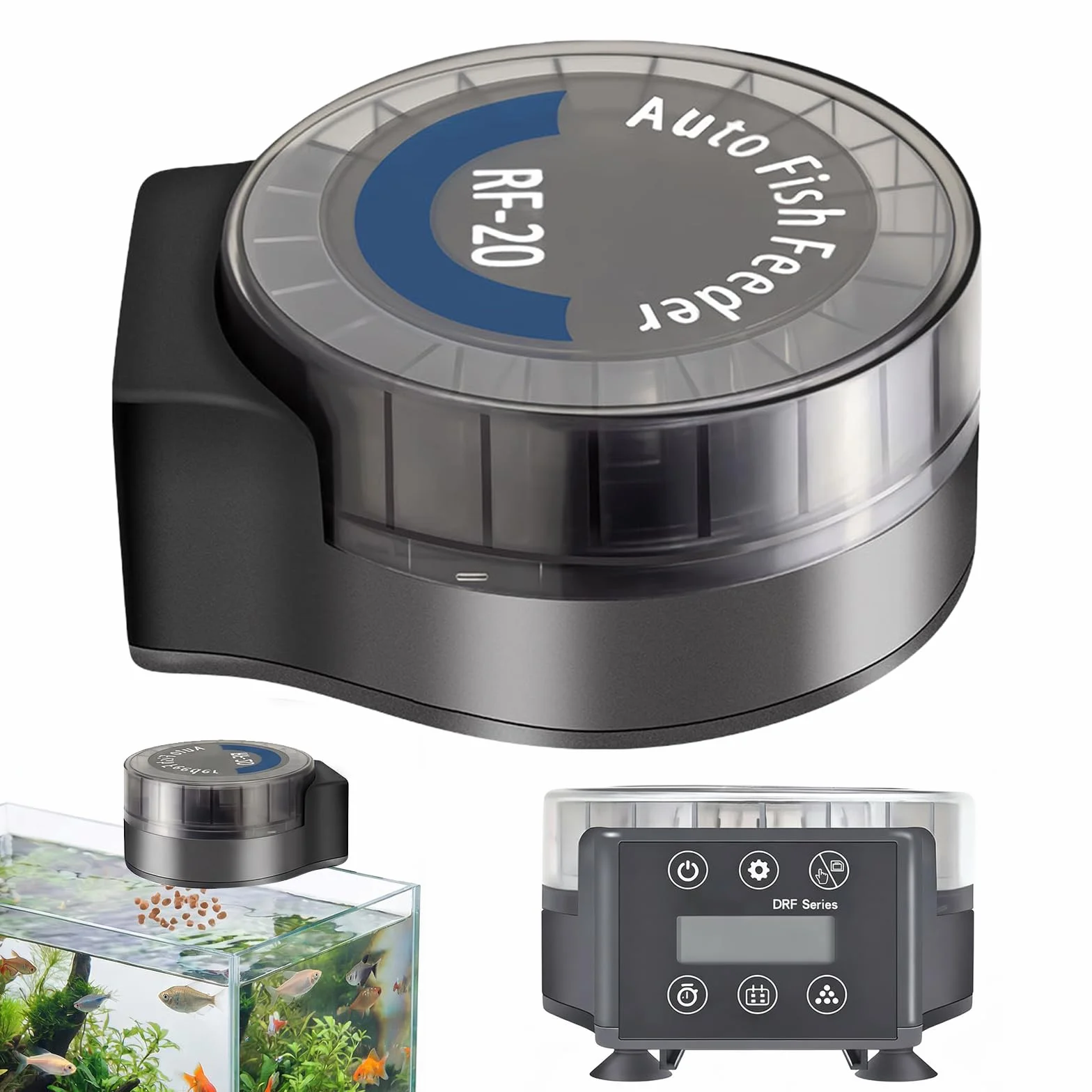 Distributeur automatique de nourriture pour poissons d'aquarium avec minuterie - Distributeur automatique de granulés et granulés - Fonctionne avec piles