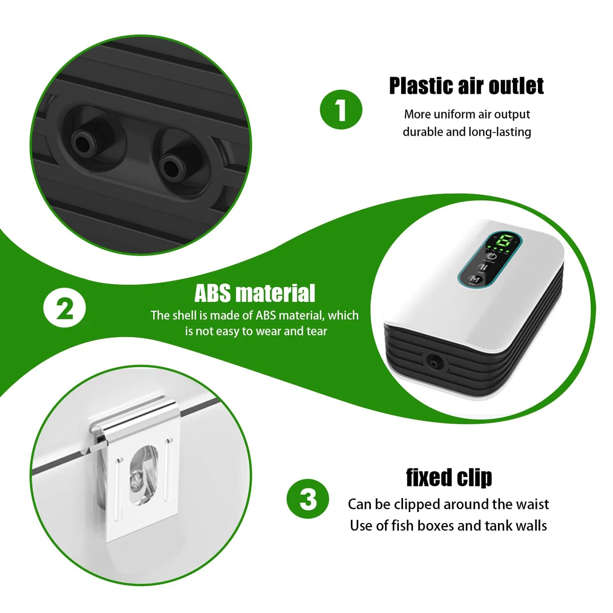 Pompe à air d'aquarium, rechargeable par USB, avec 1 sortie, 6 niveaux de débit d'air réglable, 3 l/min, aérateur portable, pompe d'aquarium pour aquariums, étangs de jardin, pêche en plein air