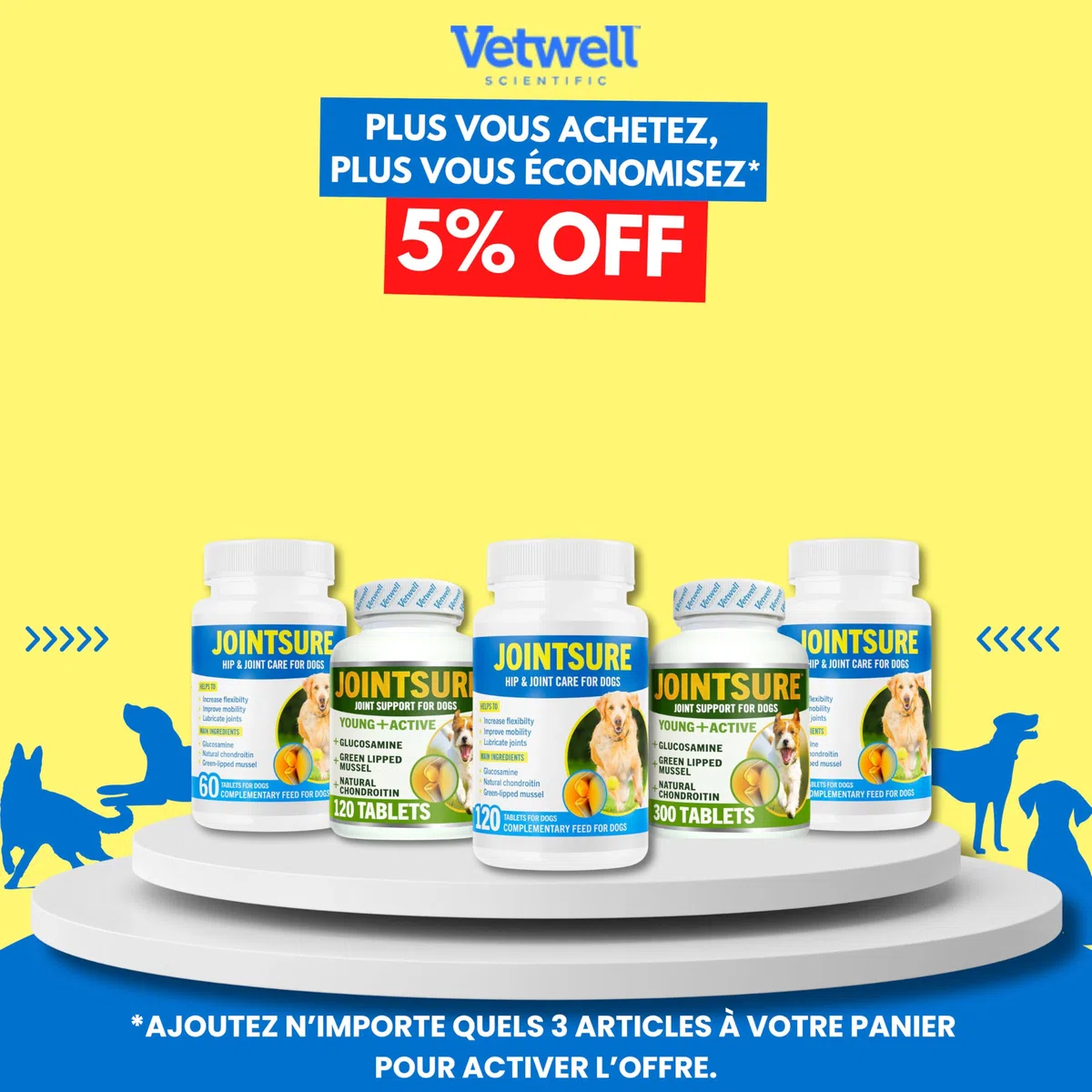 JOINTSURE Senior – Comprimés Premium de Soin articulaire avancé pour Chiens | 120 comprimés avec glucosamine et Moule Verte pour la mobilité et la solidité des articulations
