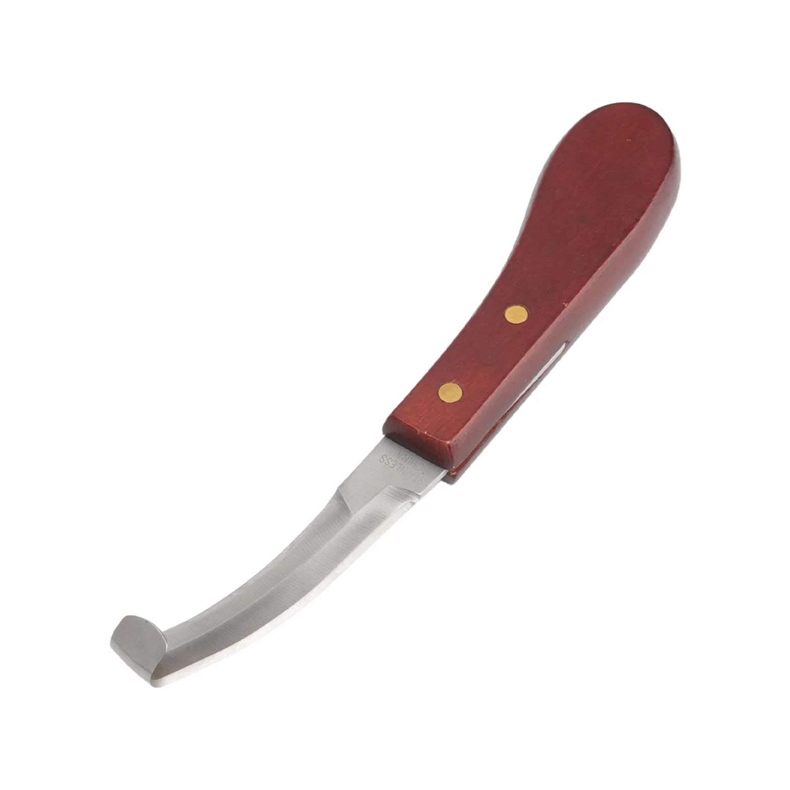 Outil de Coupe de Sabot pour Cheval, Couteau à Sabot en Acier Inoxydable Manche en Bois de Caoutchouc, Couteau à Sabot Double Tranchant Lame Double Face Main Droite