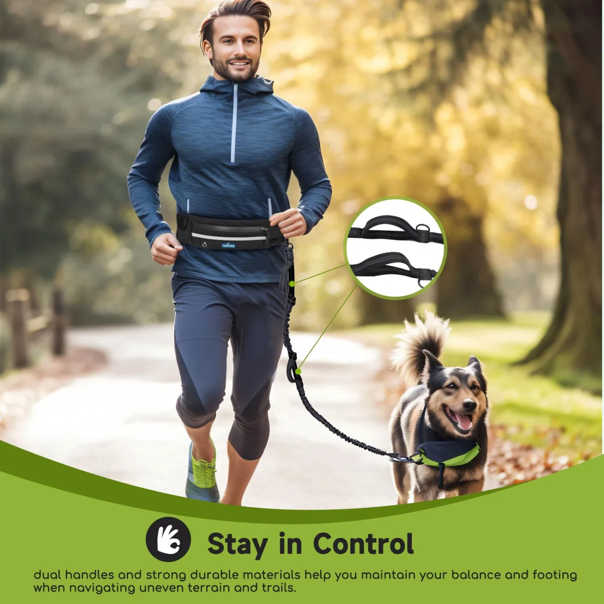 Nobleza Laisses Mains Libres pour Chien, Ceinture réglable de Laisse de Formation pour la Promenade de Chien, pulsant et Courant, Absorption de Choc, Confortable, Couture Réfléchissante