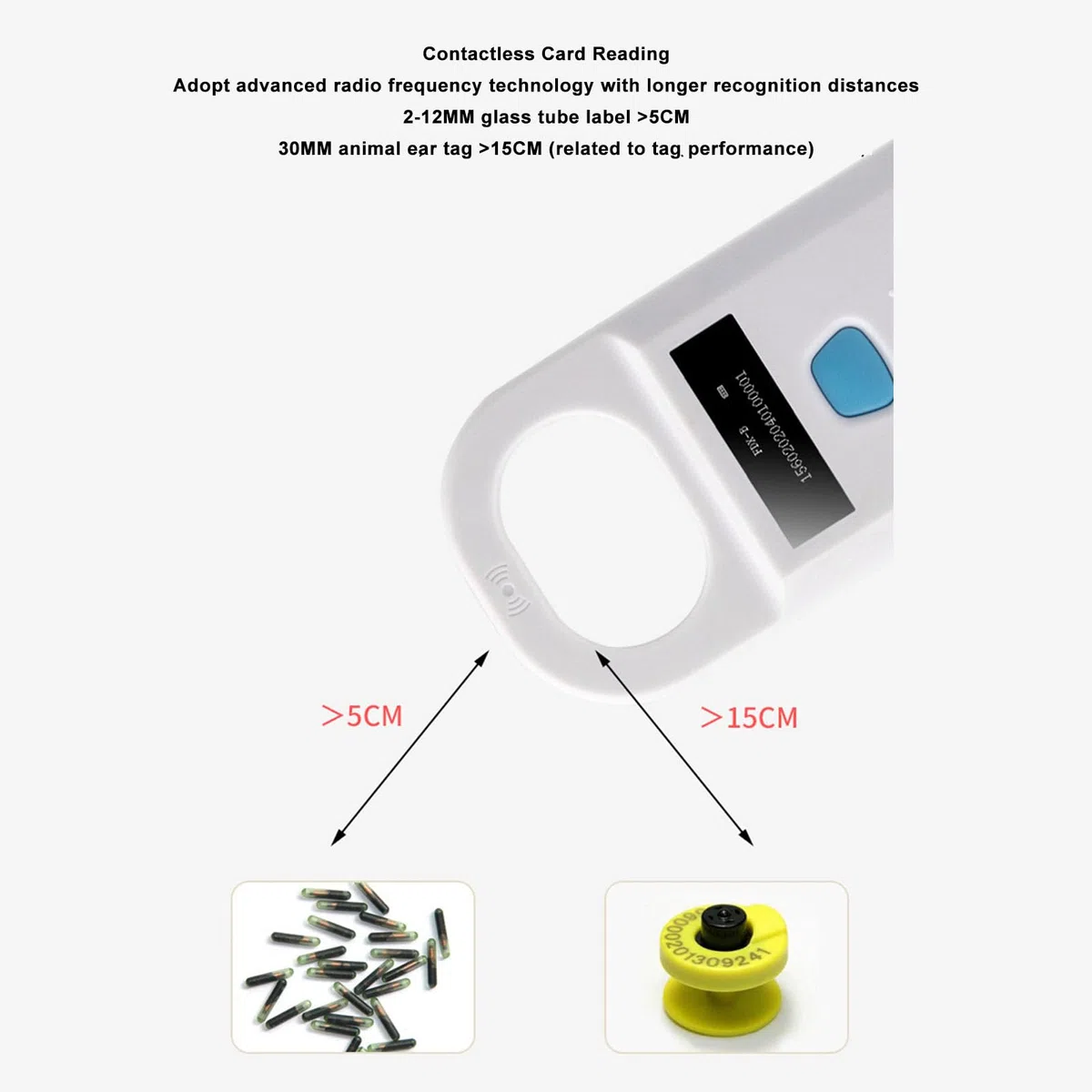 Lecteur D'étiquettes à Micropuce, Rechargeable par USB, Scanner D'étiquettes D'Animaux, Scanner D'identification de Puces pour Animaux de Compagnie, Lecteur de Puces pour Chiens,