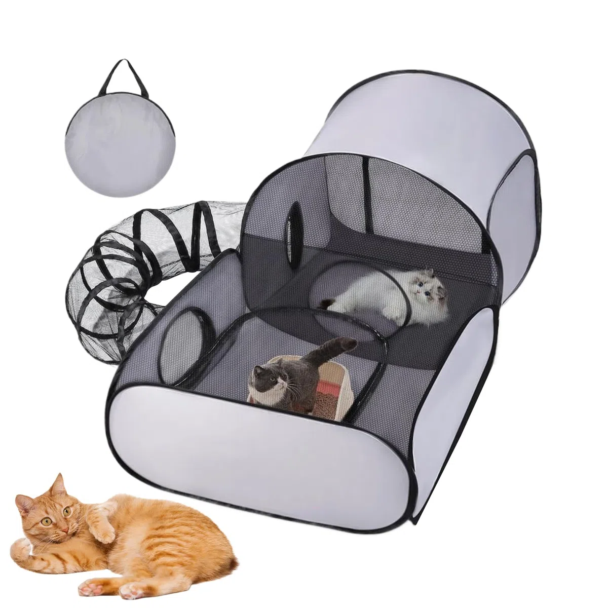 Parc D'extérieur pour Chat Enclos D'extérieur pour Chats D'intérieur Tente avec Sac De Rangement Tentes Portables pour L'extérieur Parc pour Chat Fermé avec Tunnel pour Chats, Lapins, Chiots