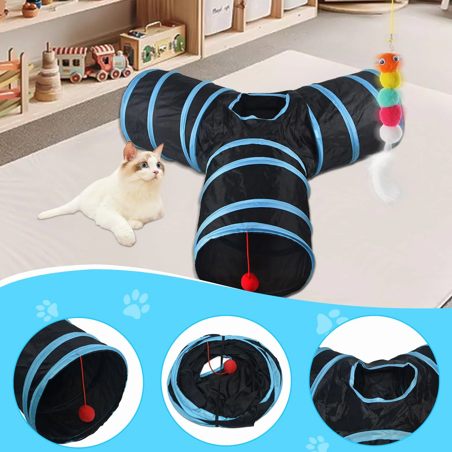 Jouets Chat,38 pièces Kit Jouet Chats,Jouet pour Chat Animaux Domestiques Toys pour Chat Chaton Minou,Jouets pour Chats Interactif Jeux Chaton avec Tunnel,Souris,Poisson,Plume,Balle