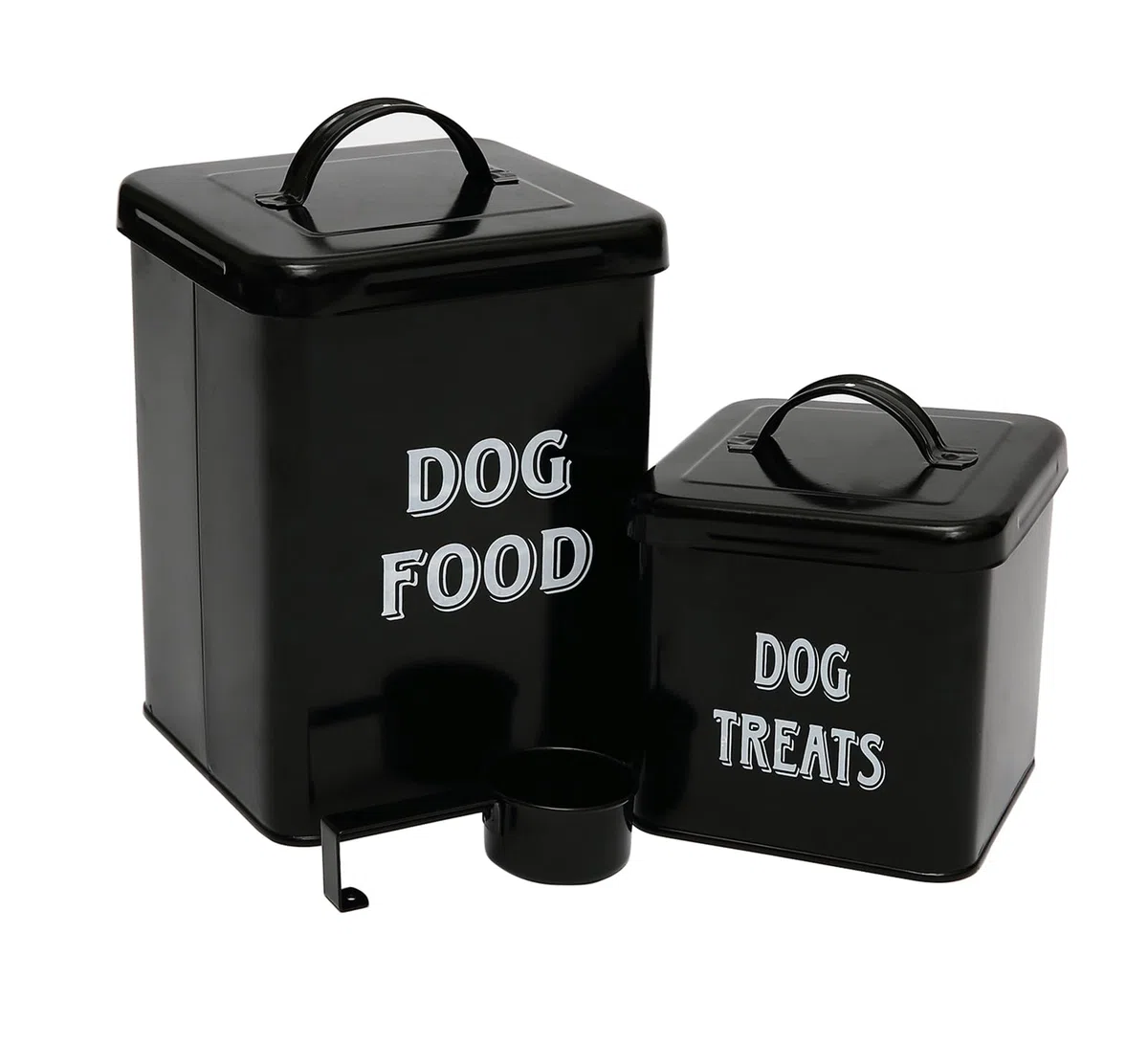 Morezi Lot de boîtes de nourriture et friandises pour animaux de compagnie avec pelle pour chats ou chiens – Acier carbone avec revêtement en poudre crème – Couvercles hermétiques – Boîtes de
