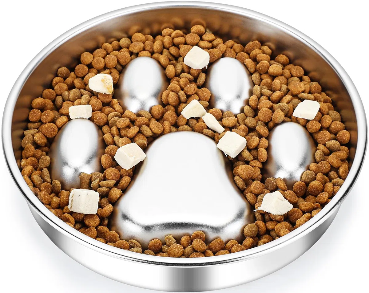 PETTOM Gamelle Anti Glouton Chien INOX, Rond, Diamètre 21cm | Acier Inoxydable, 2 Tasses, Double Face, Compatible Croquettes et Pâtée, Passe au Lave-Vaisselle