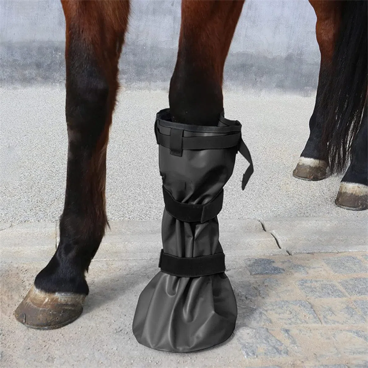 Bottes de Cheval réutilisables en PVC, 2 pièces, avec Sangle réglable, Bottes de Glace pour tremper Les infections des plaies, 20x8 Pouces, Noires