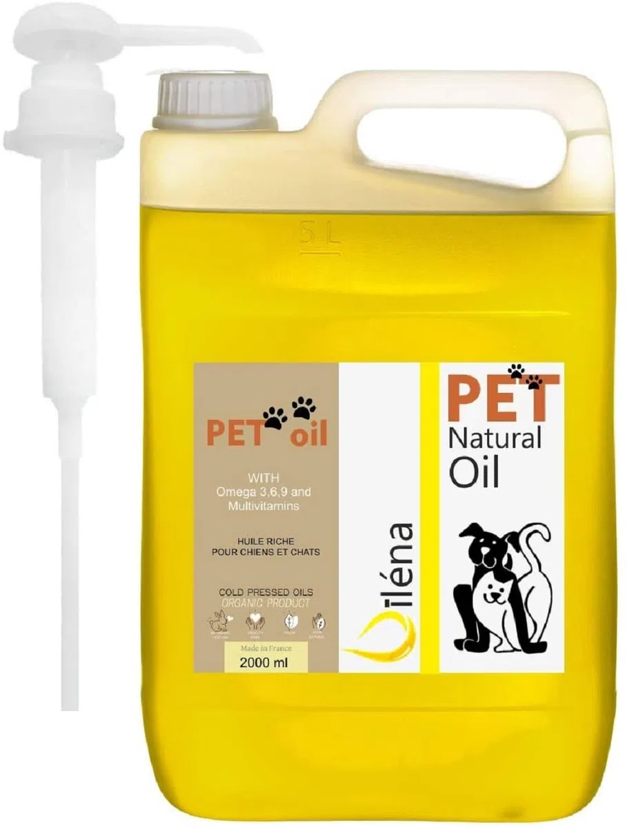 Huile de Saumon Premium pour Chiens & Chats | Oméga 3, 6, 9, Vitamine E | Boost Énergie, Vitalité | Renforce Immunité | Peau, Pelage Sains | 2000 ML