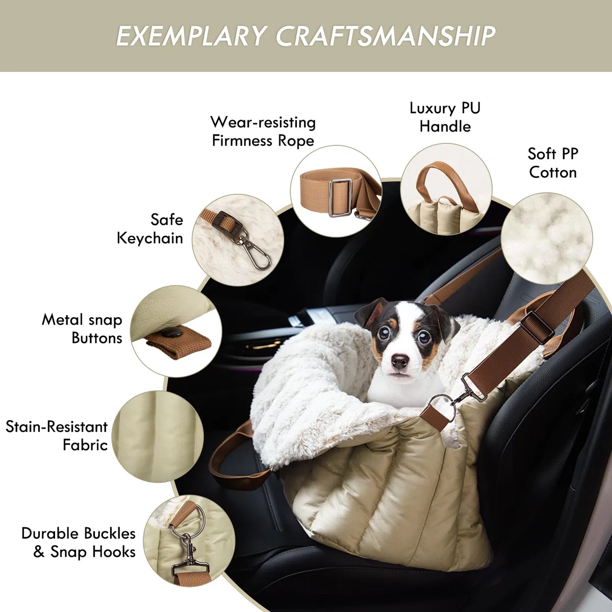 ClevaHome Sac de Transport pour Petit Chien – Siège Auto Antidérapant et Panier de Voyage pour Chien jusqu'à 4,5 kg, Lit Transportable Élégant pour Intérieur et Extérieur