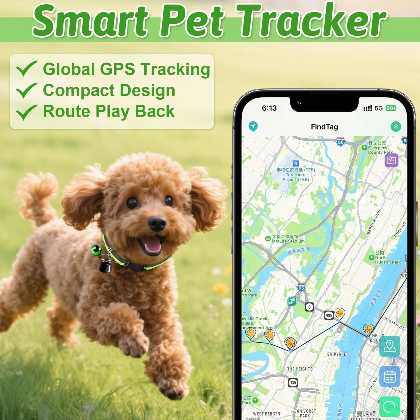 Traqueur de chien et chat avec colliers, traqueur intelligent pour chats sans frais mensuels, pas de SIM nécessaire, compatible avec iOS/Android, dispositif de suivi mondial pour tous les chats et