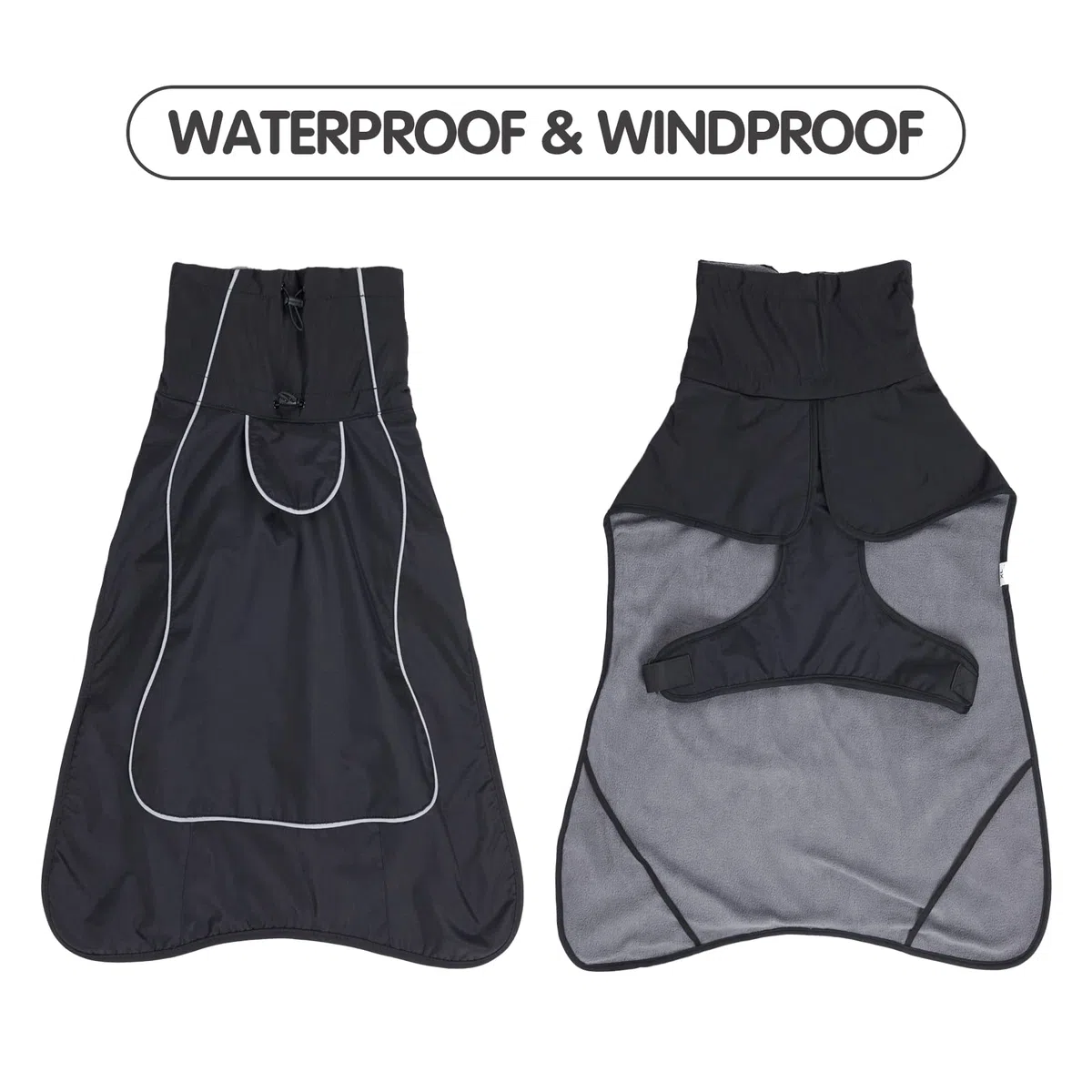 Manteau Imperméable pour Chien avec Doublure en Polaire - Manteau d'hiver Coupe-Vent Veste avec Bandes Réfléchissantes - Veste Chaude pour Chien pour l'intérieur/l'extérieur (Noir, XXL)