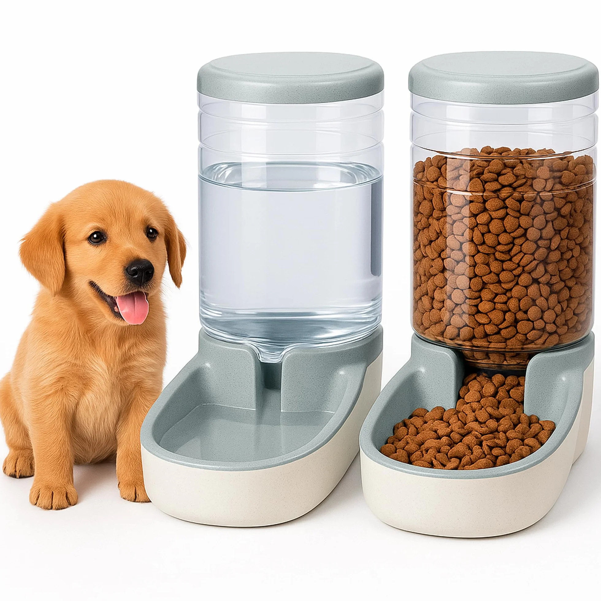 Edipets, Distributeur Croquettes Chat, Chien, Automatique, 2 Unités, 3.8 L, Gamelle à Nourriture et à Eau pour Animaux de Compagnie (Gris)