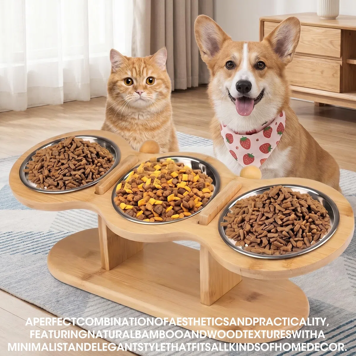 Surélevée Bol Chat Gamelle Chat avec 3 Bols en Acier Inoxydable, Hauteur Réglable–Support pour Eau et Nourriture Adaptée Aux Chats Et Petits Chiens