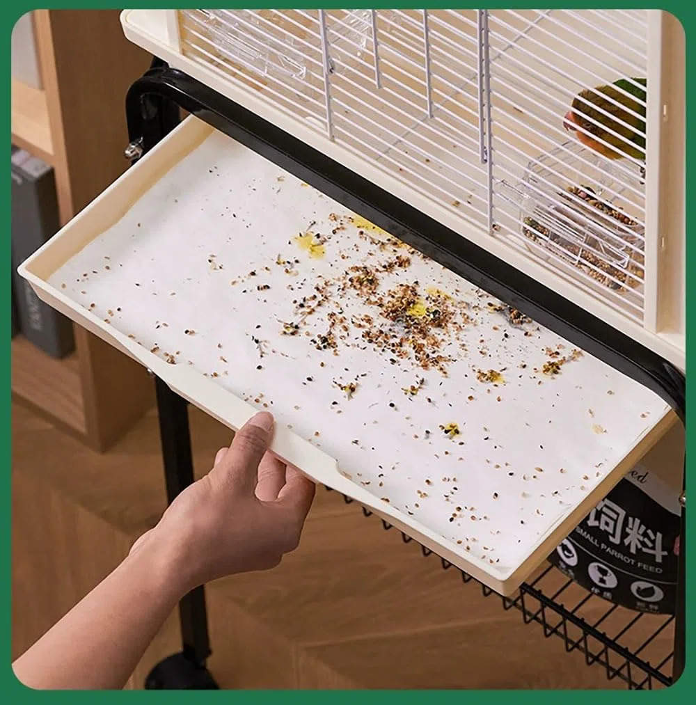 Lot de 100 doublures en papier jetables pour cage à oiseaux, grande taille, prédécoupées, absorbantes, accessoires pour animaux domestiques, oiseaux, perroquets