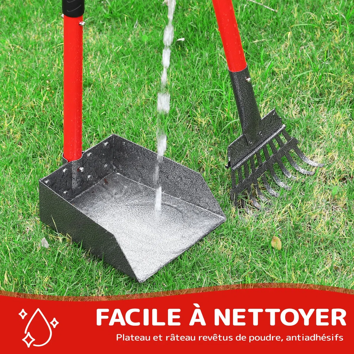 Ramasse Crotte Chien, Pelle a Crotte pour Chien en Métal, Longue Poignée en Acier Inoxydable à Utiliser sur la Cour, l'herbe, la Terre ou Le Gravier (Rouge)