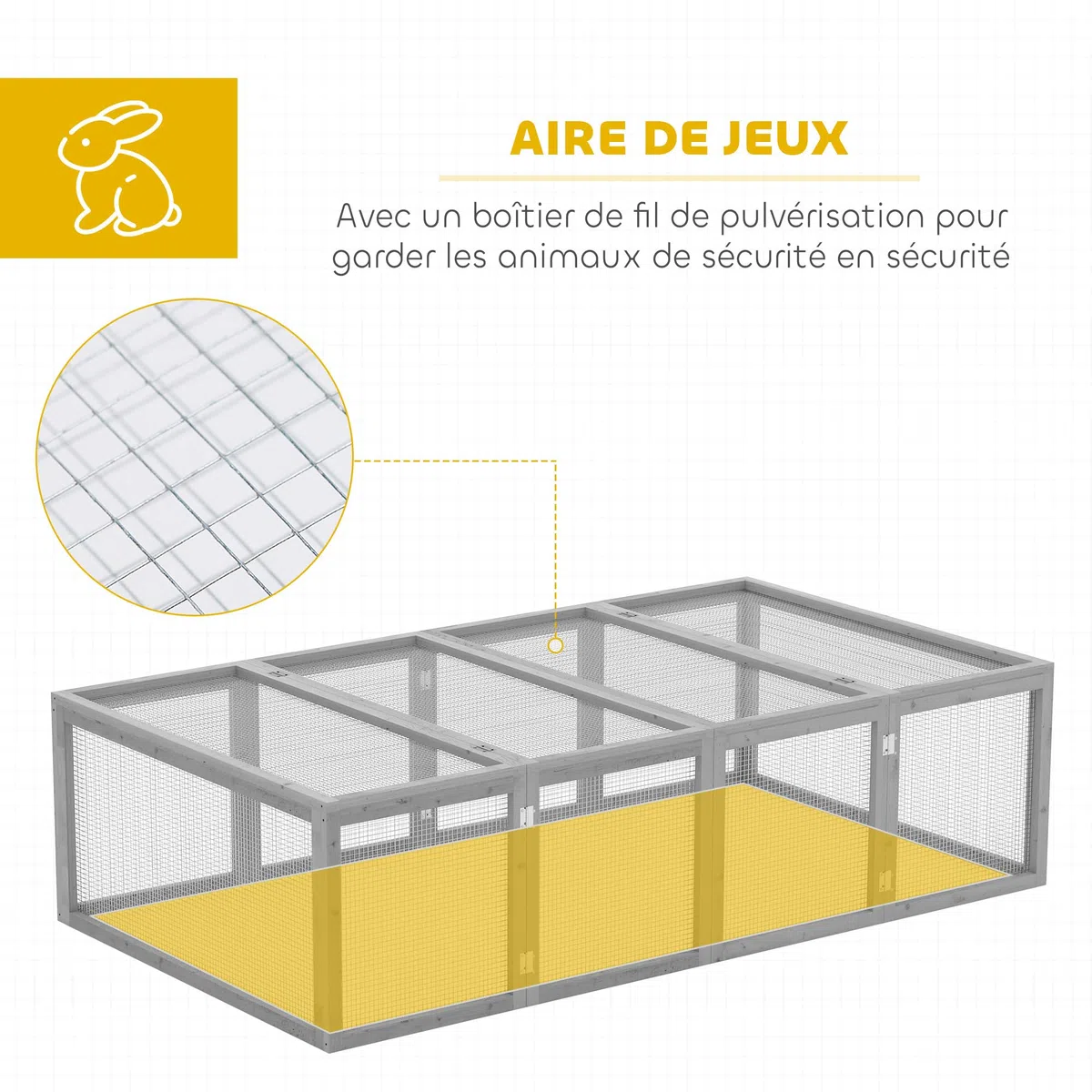 PawHut Clapier Cage à Lapins extérieur intérieur 2 Portes supérieures 181L x 100l x 48H cm Bois Massif Gris