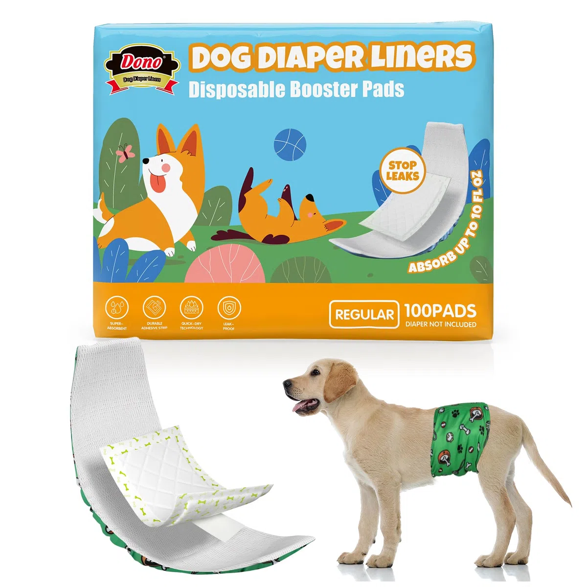 Dono Lot de 100 doublures de couches jetables pour chiens mâles et femelles, super absorbants, inserts de couches jetables pour chiens mâles et femelles, bandeaux, culottes menstruelles lavables