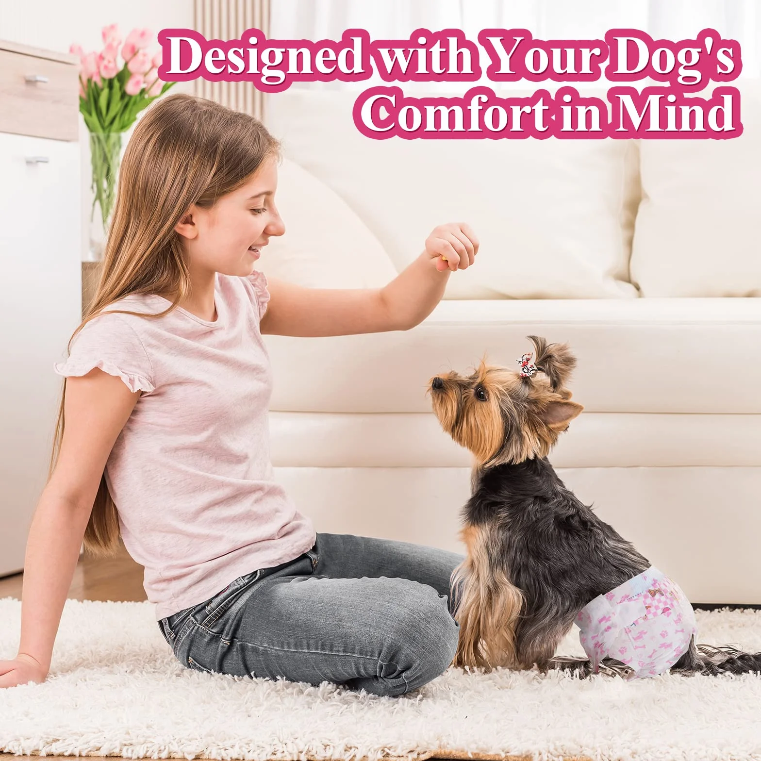Dono Couches pour Chiens Femelles, 45 pièces, Couches Super absorbantes pour Chiens, Couches pour Chiots avec Technologie Gel Flash Dry, Couches pour Chats étanches pour Chiens en Chaleur