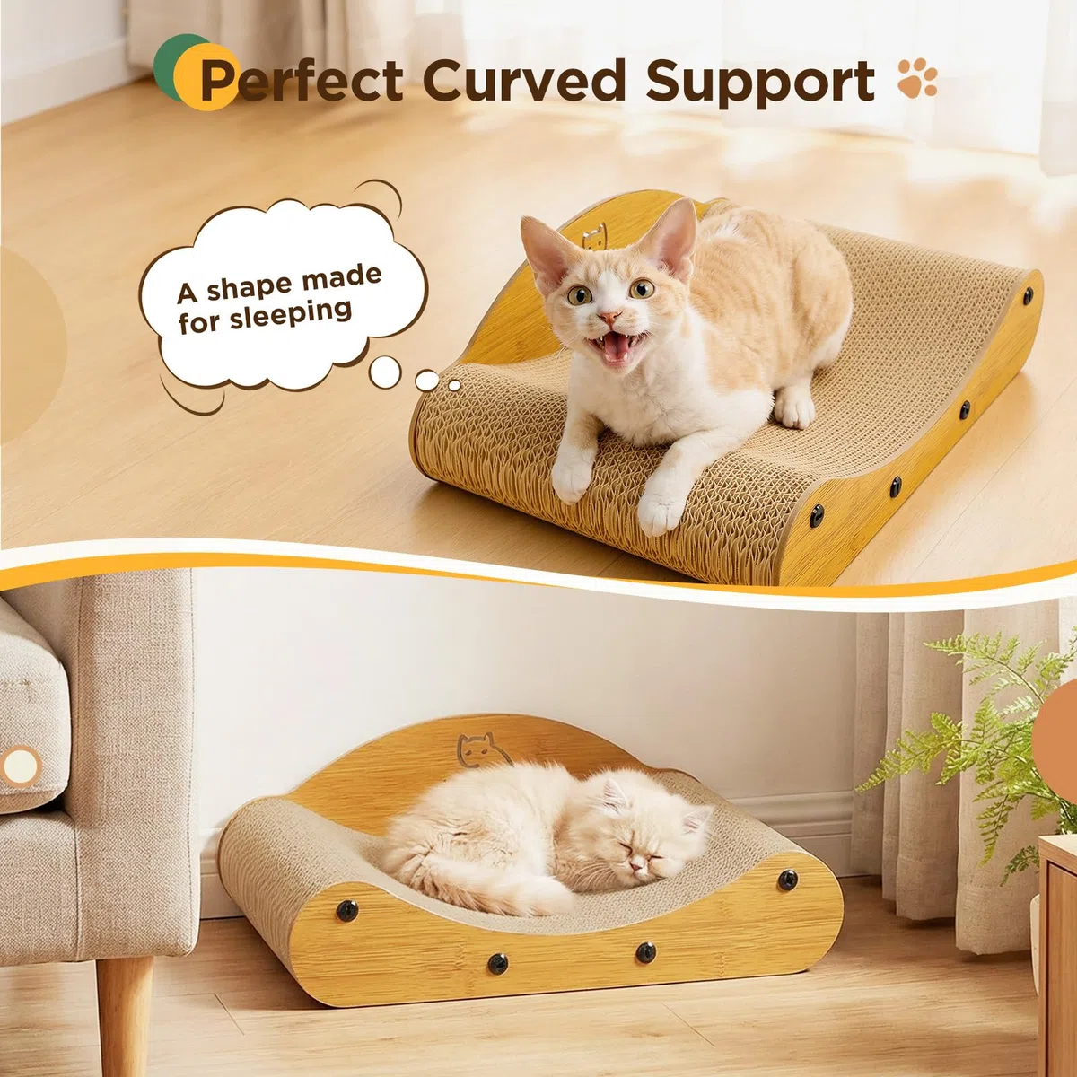 Gimars Griffoir pour Chat Compact 43 cm, Design Canapé Moderne en Carton Ondulé Renforcé avec Support Arrière en Bois - Idéal Petits Espaces & Appartements, Naturel