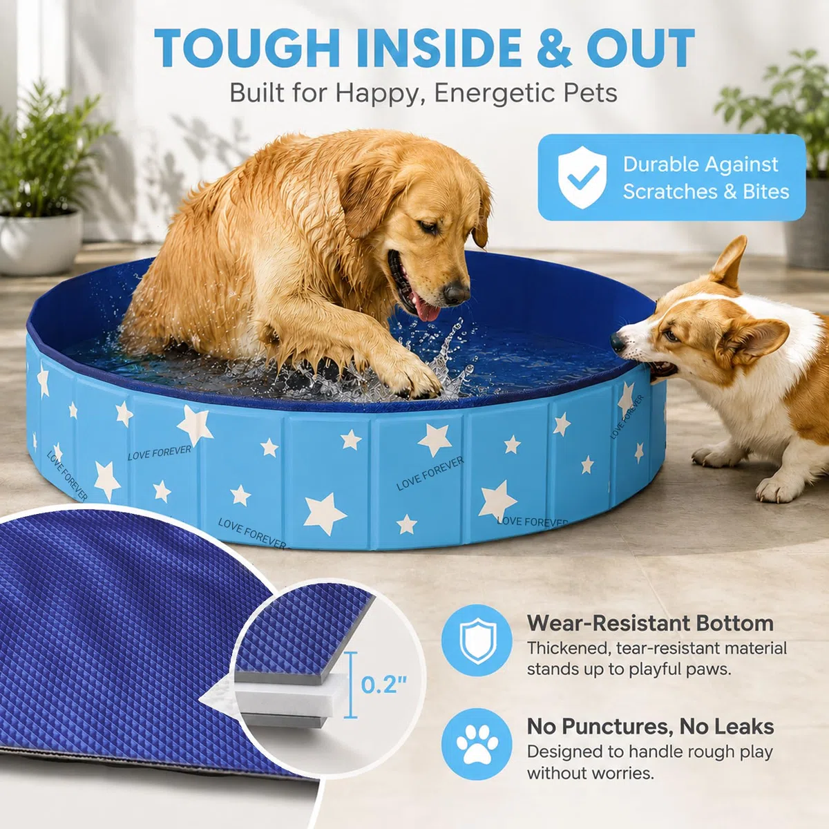 ZoneYan Piscine Pliable Chien 80 * 30 cm, Piscine pour Chien en PVC, Baignoire pour Chien Antidérapante avec Double Vidange, Piscine pour Chien Piscine Portable pour Petits et Moyens Chiens (Bleu)