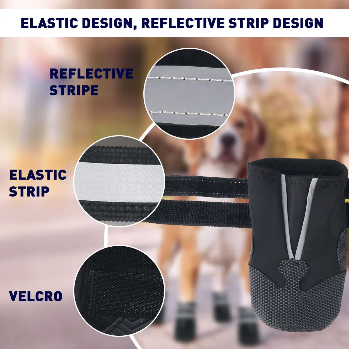 Bottes Chien, Ensemble de 4 Chaussures pour Chiens Antidérapant, Bottes de Protection pour Chien Imperméable pour Chiens de Taille Moyenne et Grande (L, Noir)