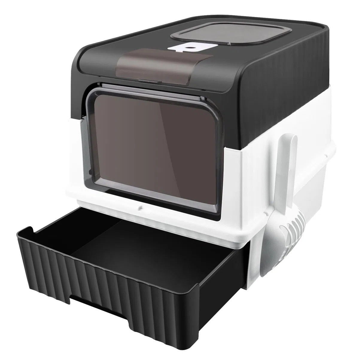 Grande Maison de Toilette Chat Pliable,Bac de Tiroir et Pelle à Litière,Portable,Bac à Litière Fermé Compartiment Inférieur Amovible pour Un Nettoyage Facile 49 * 37 * 35 cm-Noir