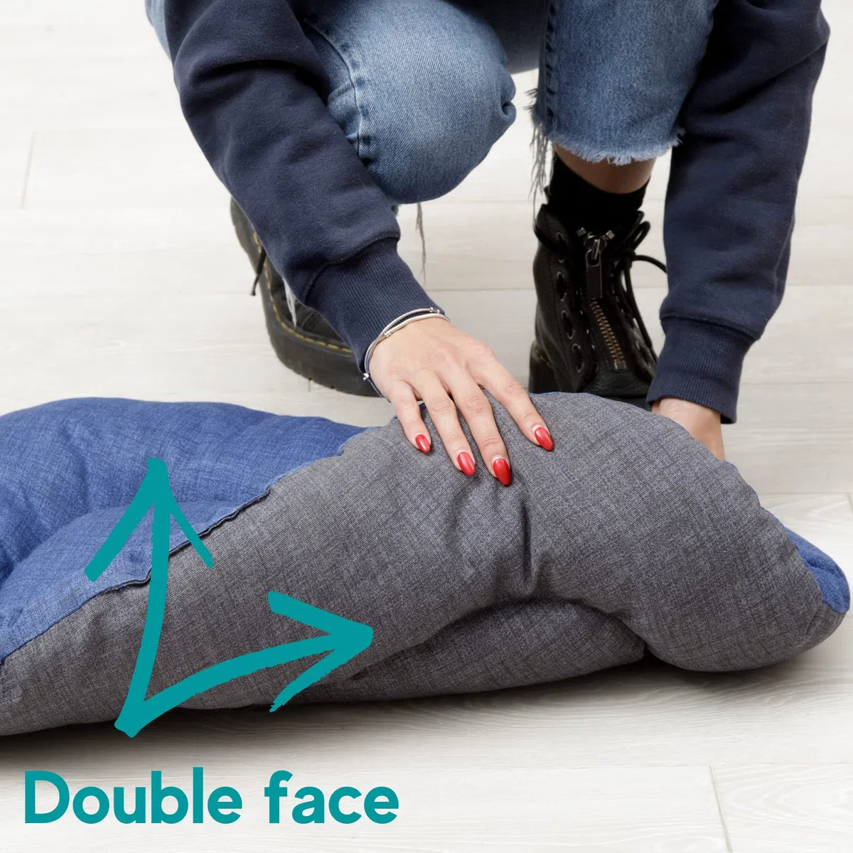 Baroni Home Coussin Rembourré pour Chien et Chat, Made in Italy, Panier Animaux Doux Double-Face, Lit pour Animal Confortable et Facile à Nettoyer, Gris et Bleu, 57x90x8 cm (L)