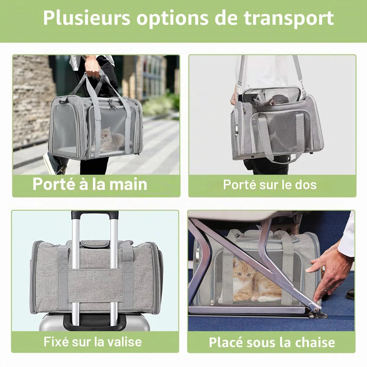 Sac Transport Chat Pliable – Cage Chat Respirante – Caisse de Transport Chat Léger pour Voyages/Voiture (Gris)