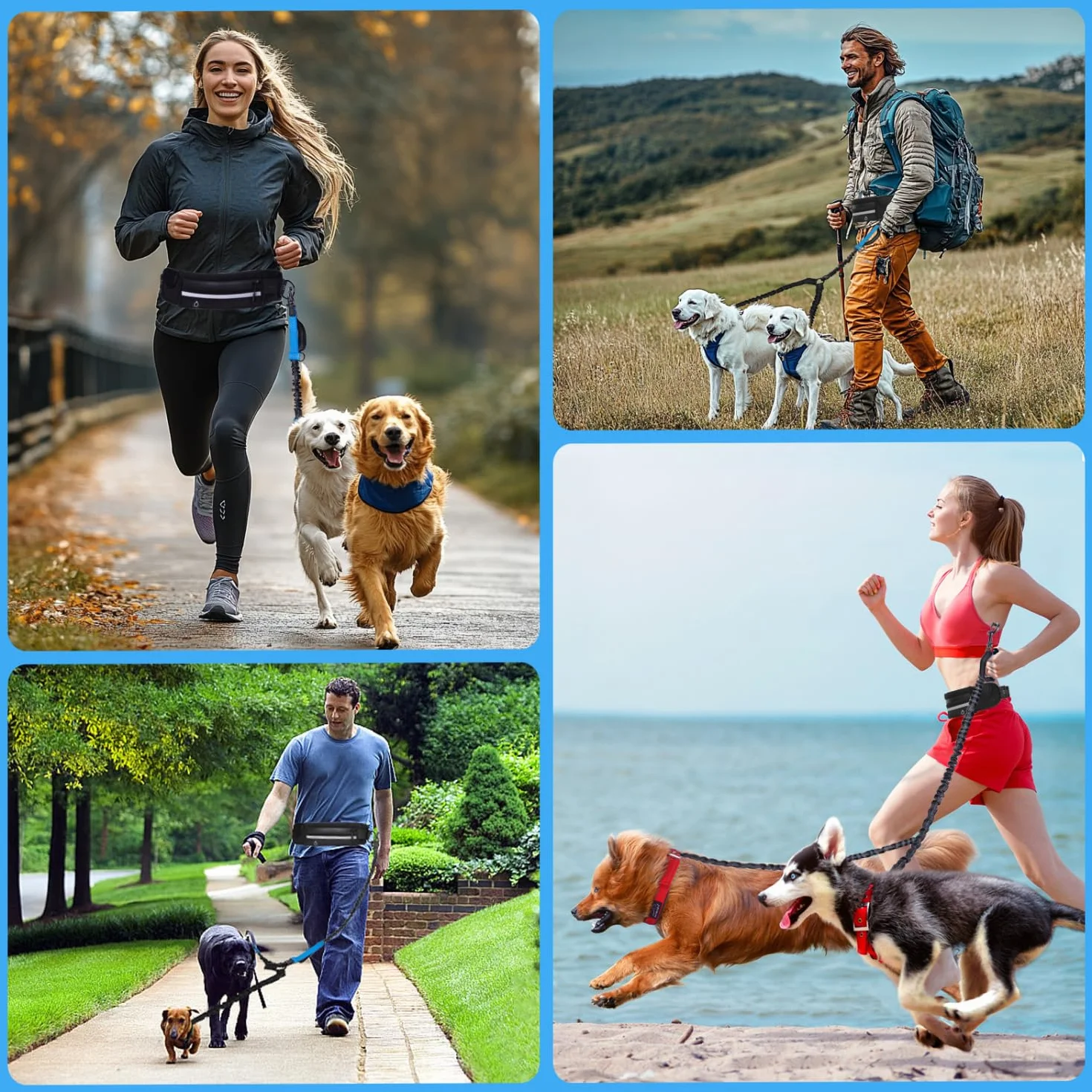 Nobleza Laisse Double Mains Libres pour 2 Chiens, Ceinture Réglable de Laisse de Formation pour la Promenade de Chien, Longe Ceinture Anti-Traction avec Coutures Réfléchissantes