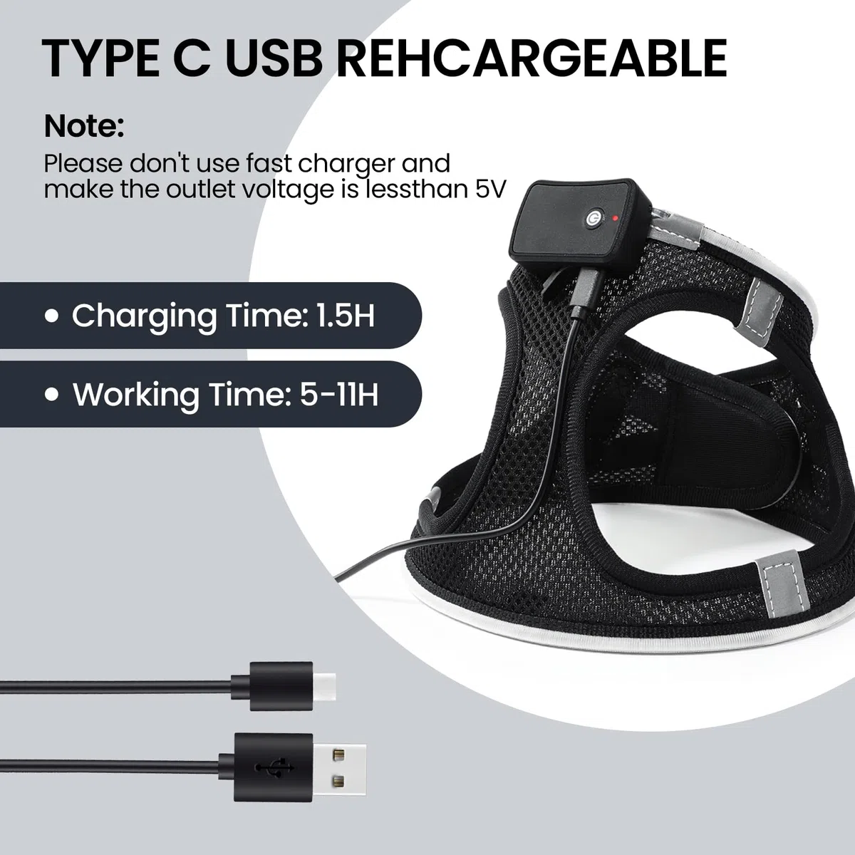 PcEoTllar Harnais Lumineux Chien Rechargeable LED - 7 Couleurs, 9 Modes pour Chiot, Petit et Moyen Chien - Clignotant, Réfléchissant, Confortable - Noir (S)