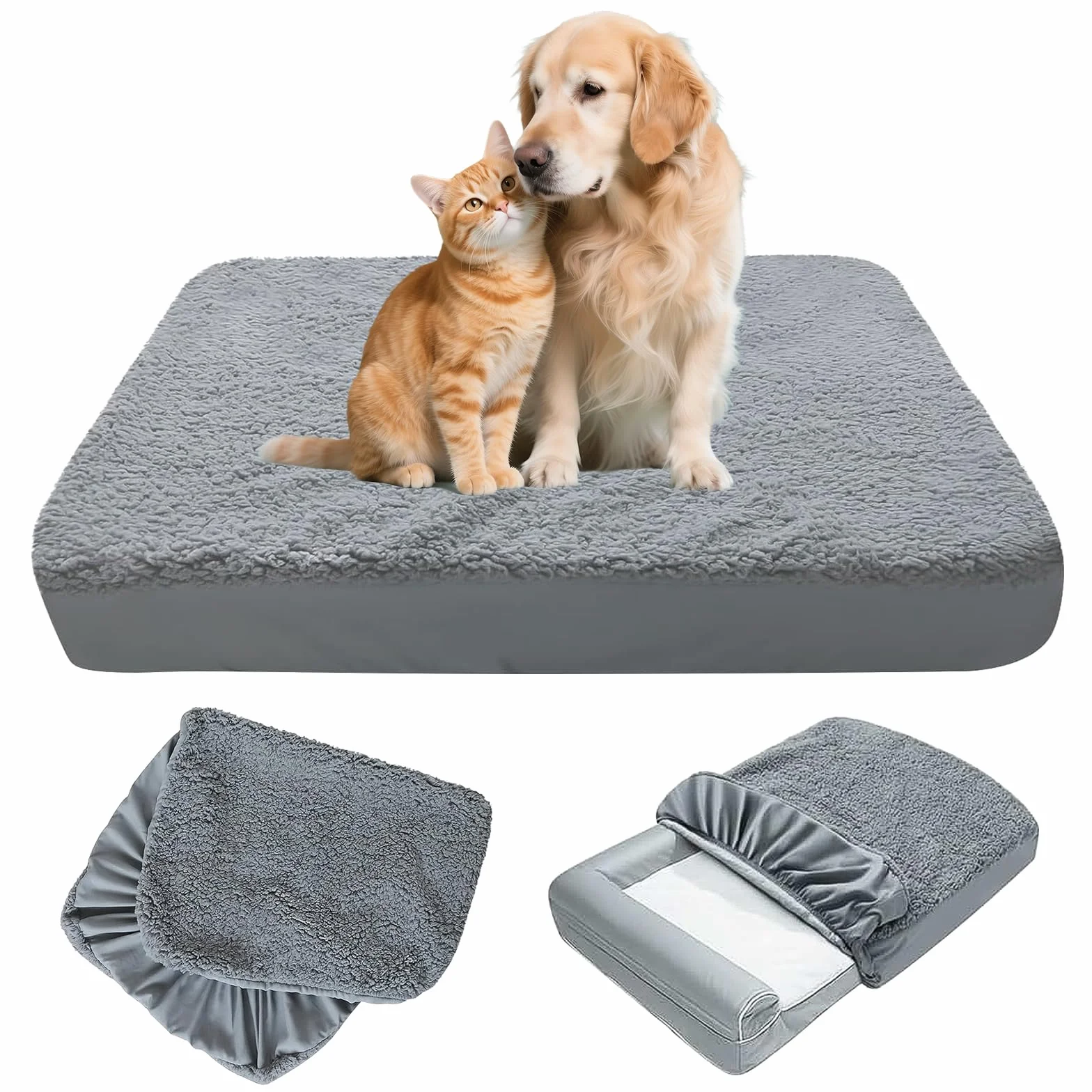 Housse De Rechange pour Lit pour Chien, Housses De Lit pour Chien, 91 * 68CM Amovible pour Animaux De Compagnie, Lavable en Machine, Fournitures pour Animaux De Compagnie (Gris)