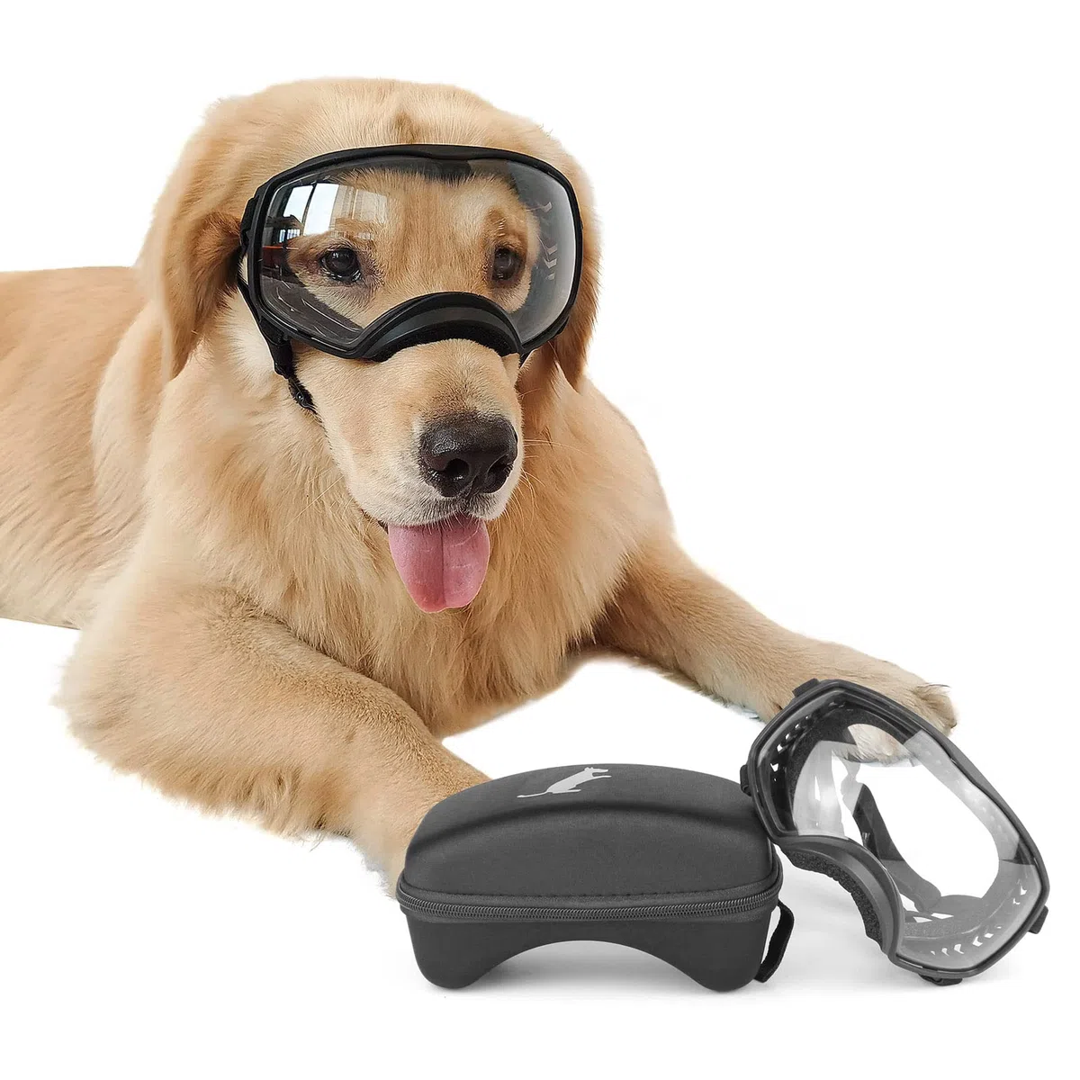 NAMSAN Lunettes de Soleil pour Chien avec Protection UV Bandeau Ajustable et Coussinets en Mousse Lunettes de Soleil pour Animaux de Compagnie Protégeant Les Yeux des Grands Chiens - Clair