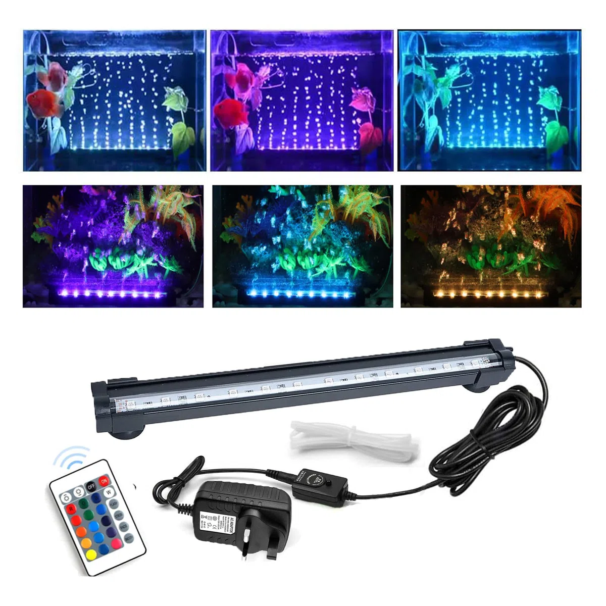 Tube LED RVB à bulles d'air pour aquarium, 16 couleurs, 4 modes, télécommande IP68 submersible (18 cm)