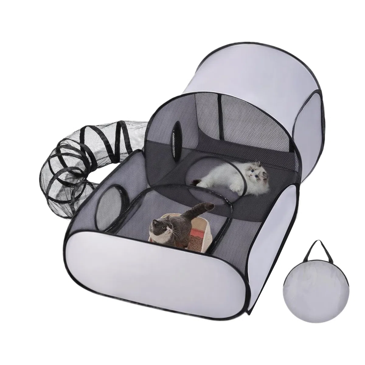 Parc d'extérieur pour Chat - Enclos pour Chat - pour l'extérieur - avec Design Portable - Maison de Jeu Interactive avec Tunnel - Accessoire Portable pour Animaux de Compagnie pour Chiots et Petits