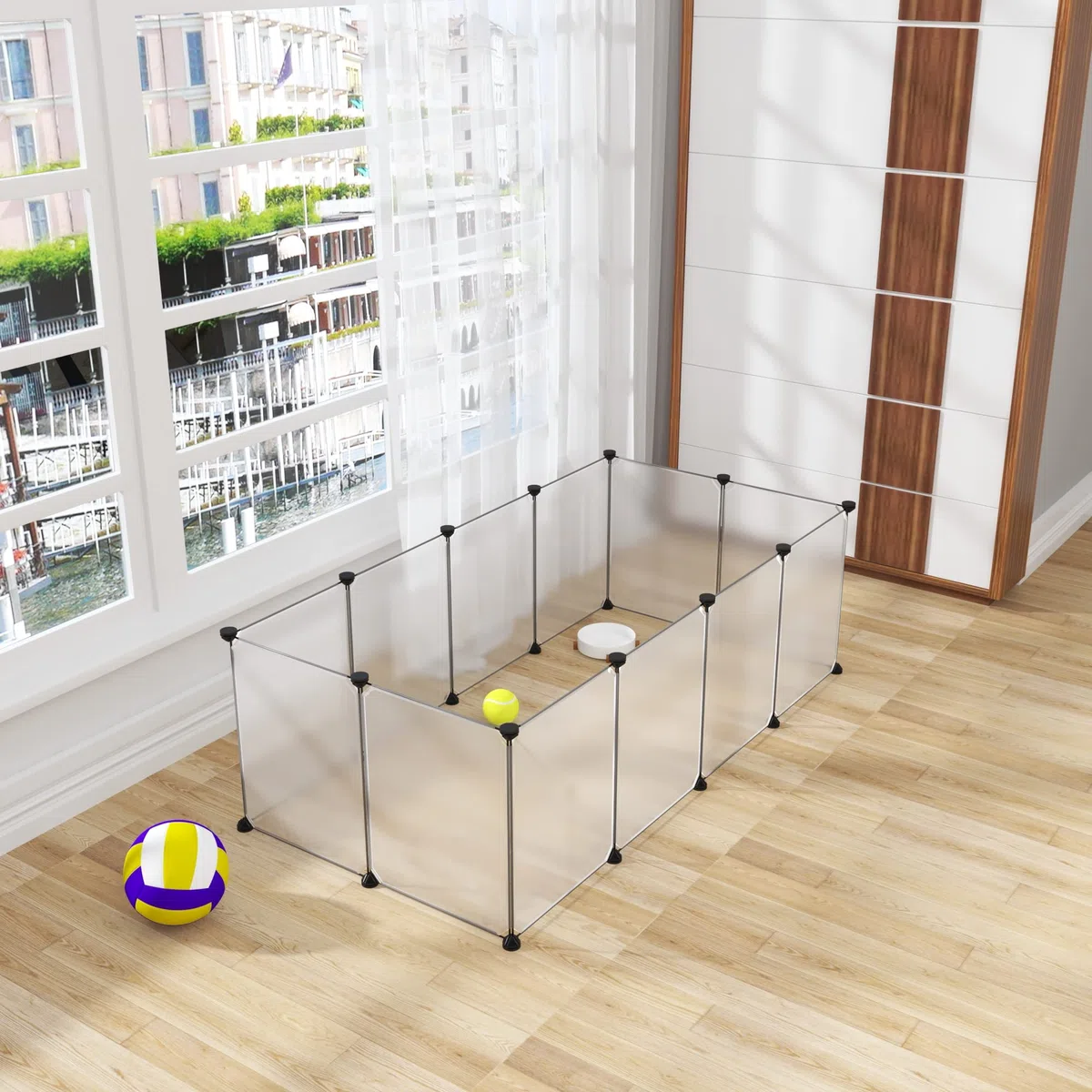 EUGAD Enclos Lapin, Parc Lapins en Plastique, Intérieur Enclos Modulable Lapin, Parc Enclo pour Petits Animaux, Cochon d'Inde, Lapin, Hérisson 145x75x46cm Transparent