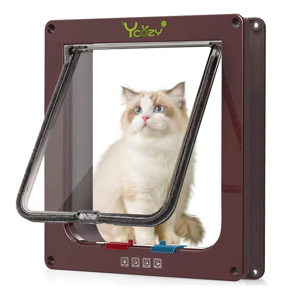 Ycozy XL Chatiere pour Chat Taille Extérieure 27.8 x 25cm Porte Intérieure de Verrouillage à 4 Voies pour Intérieur Porte Extérieure Fenêtre Murale, Rabat de Chat Résistant aux Intempéries Animal