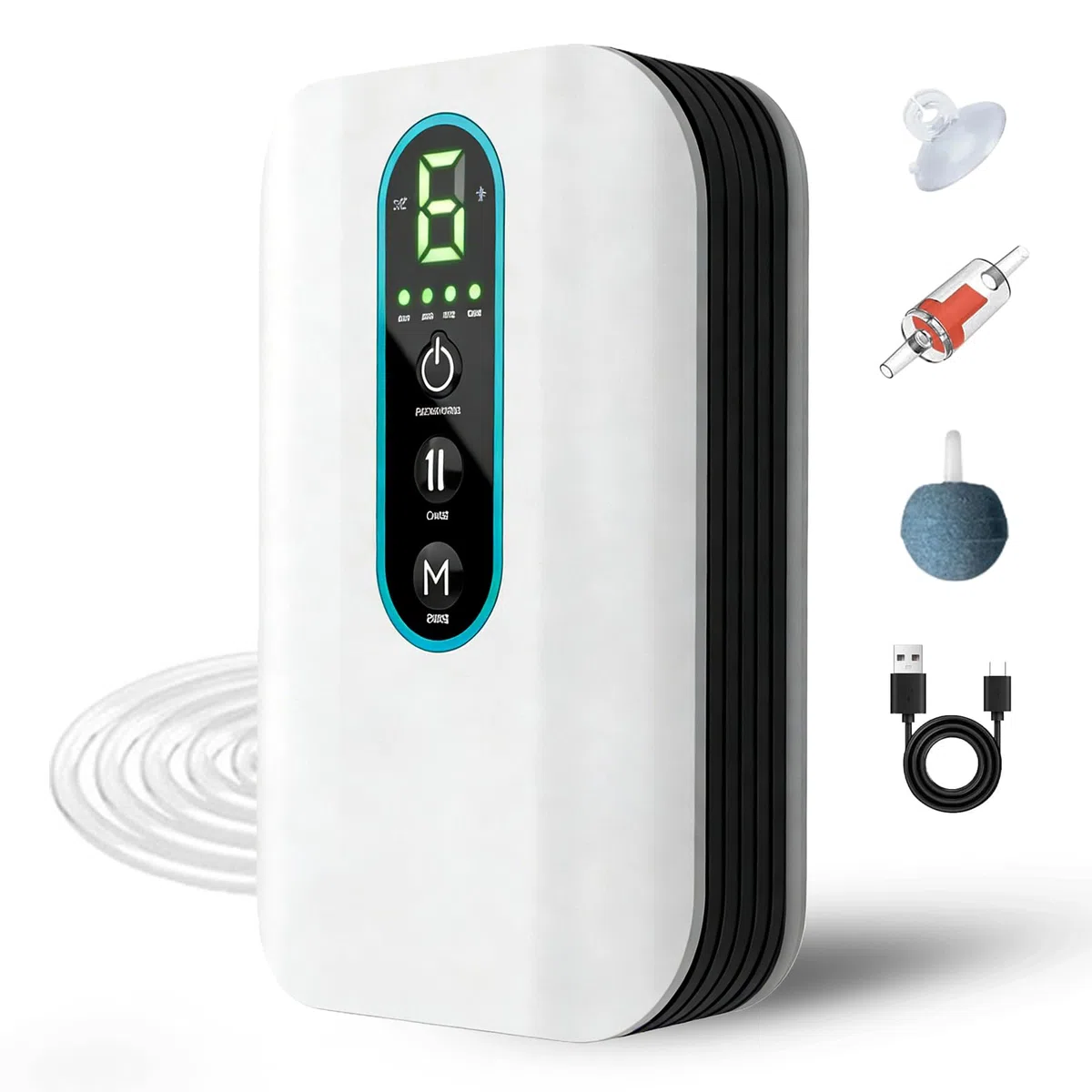 Pompe à air d'aquarium, rechargeable par USB, avec 1 sortie, 6 niveaux de débit d'air réglable, 3 l/min, aérateur portable, pompe d'aquarium pour aquariums, étangs de jardin, pêche en plein air