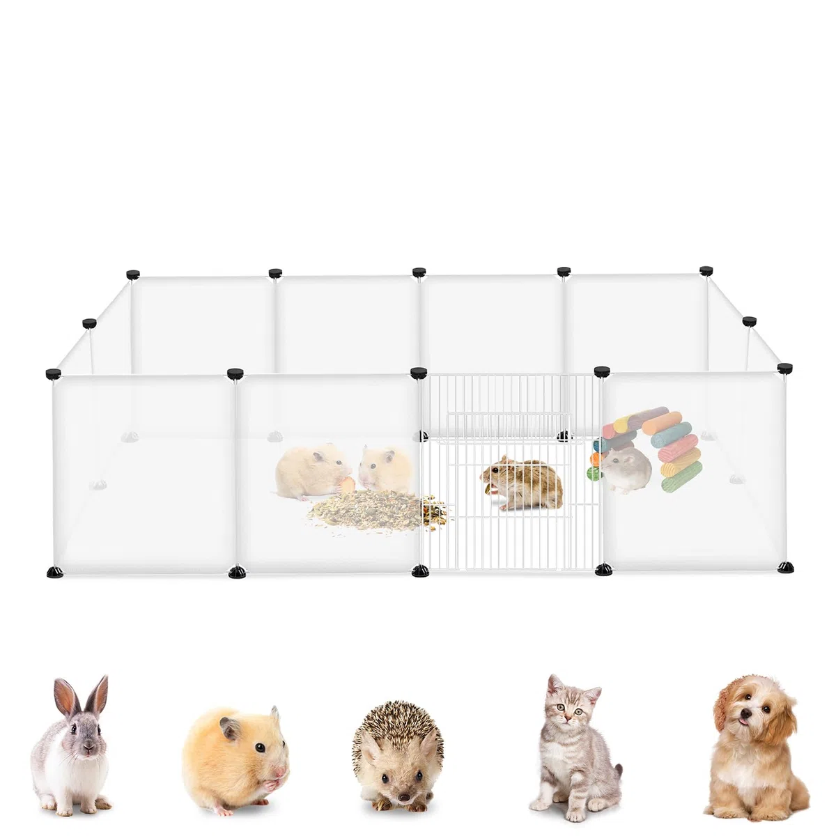 YRHome Enclos pour animaux de compagnie avec grille pour lapins, cochons d'Inde et hamsters - 12 panneaux avec portes - Blanc - 145x75x48cm