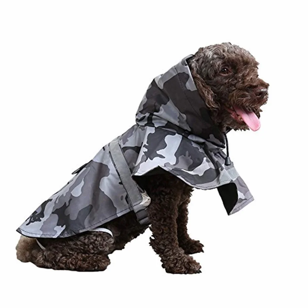 KoKoBin Manteau de pluie réfléchissant pour chien, avec capuche, ultra-léger, respirante, imperméable, veste pour chien, housse de pluie pour chiens de taille moyenne et grande (gris, XXL)