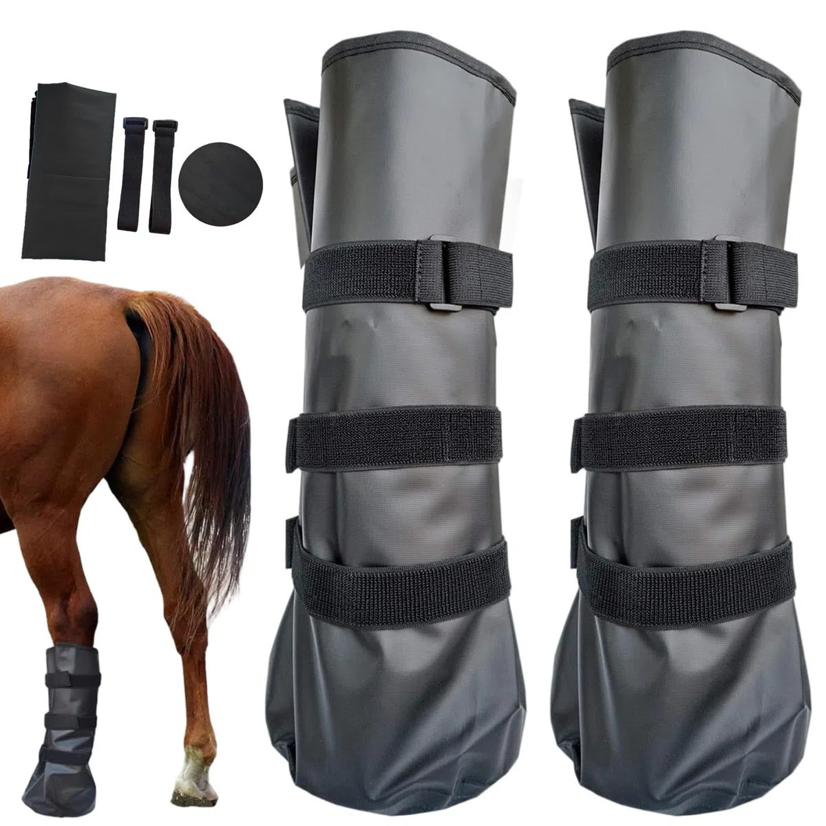 Bottes de Cheval réutilisables en PVC, 2 pièces, avec Sangle réglable, Bottes de Glace pour tremper Les infections des plaies, 20x8 Pouces, Noires
