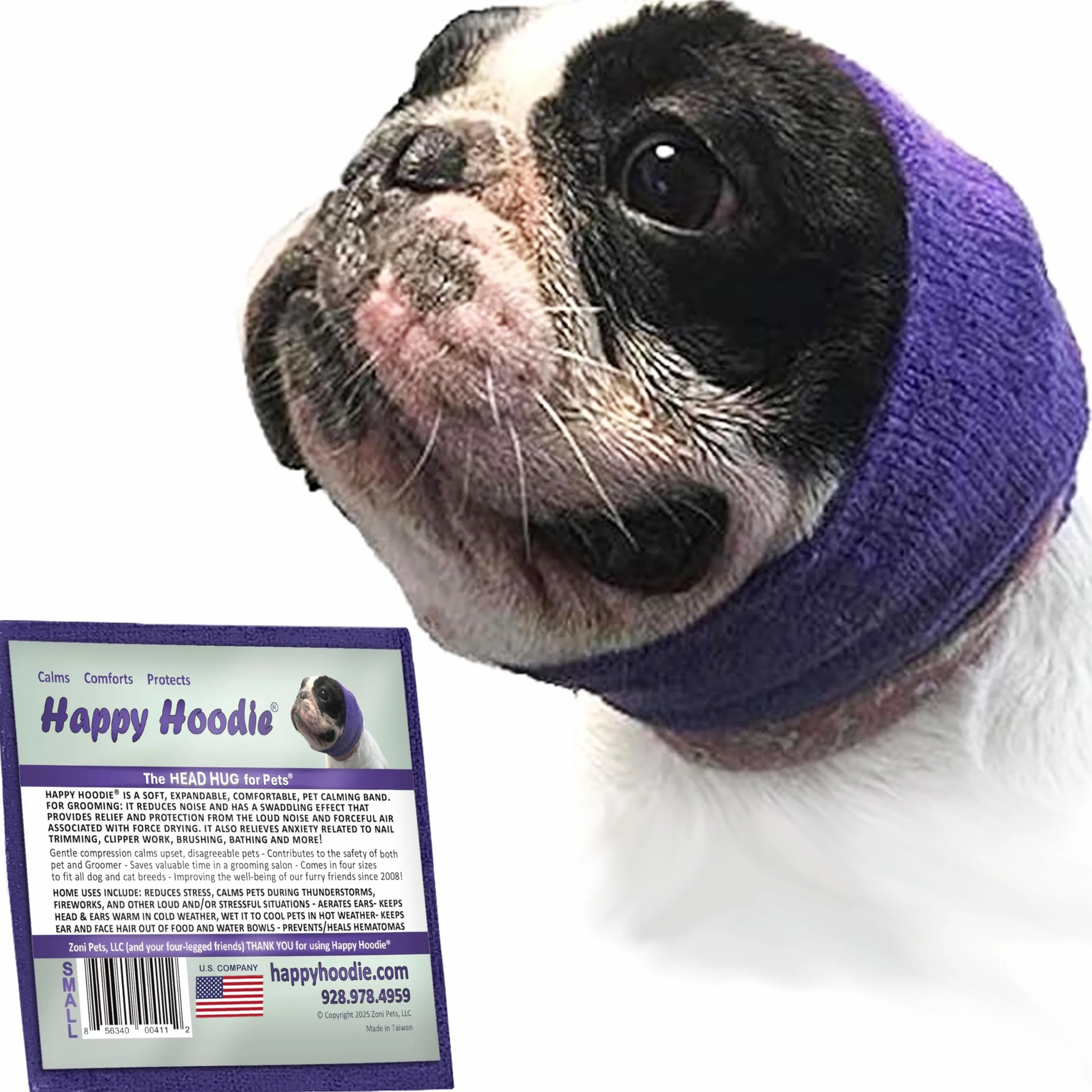 Happy Hoodie - Capuche de toilettage pour Chien - Réduit Le Stress et l'anxiété - Violet - Deux Tailles
