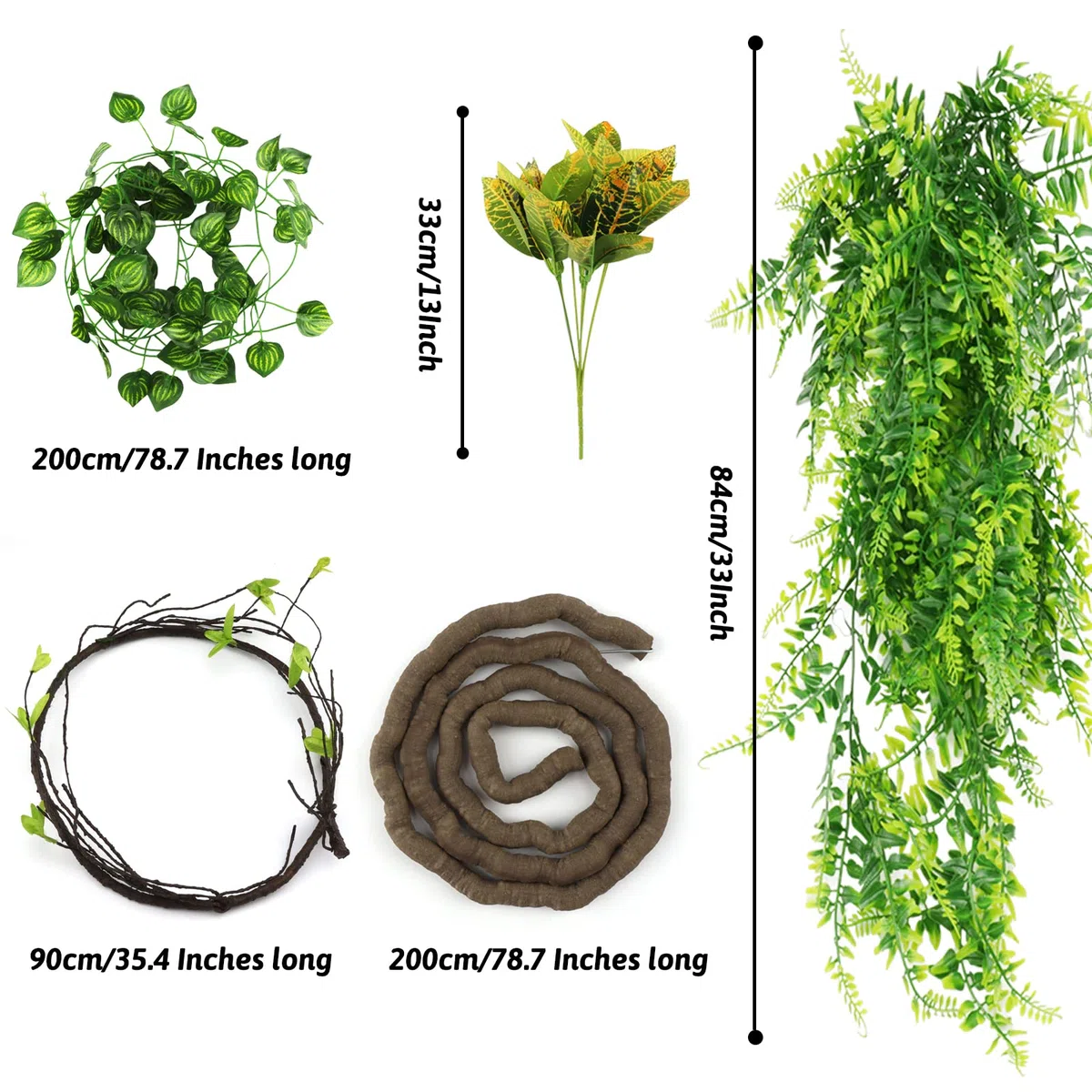 QUOZUO Terrarium Plante Decoration Vignes Plante tombante Artificielle Branche Decorative pour Lézard Escalade, Caméléon, Gecko, Serpents, Tortue