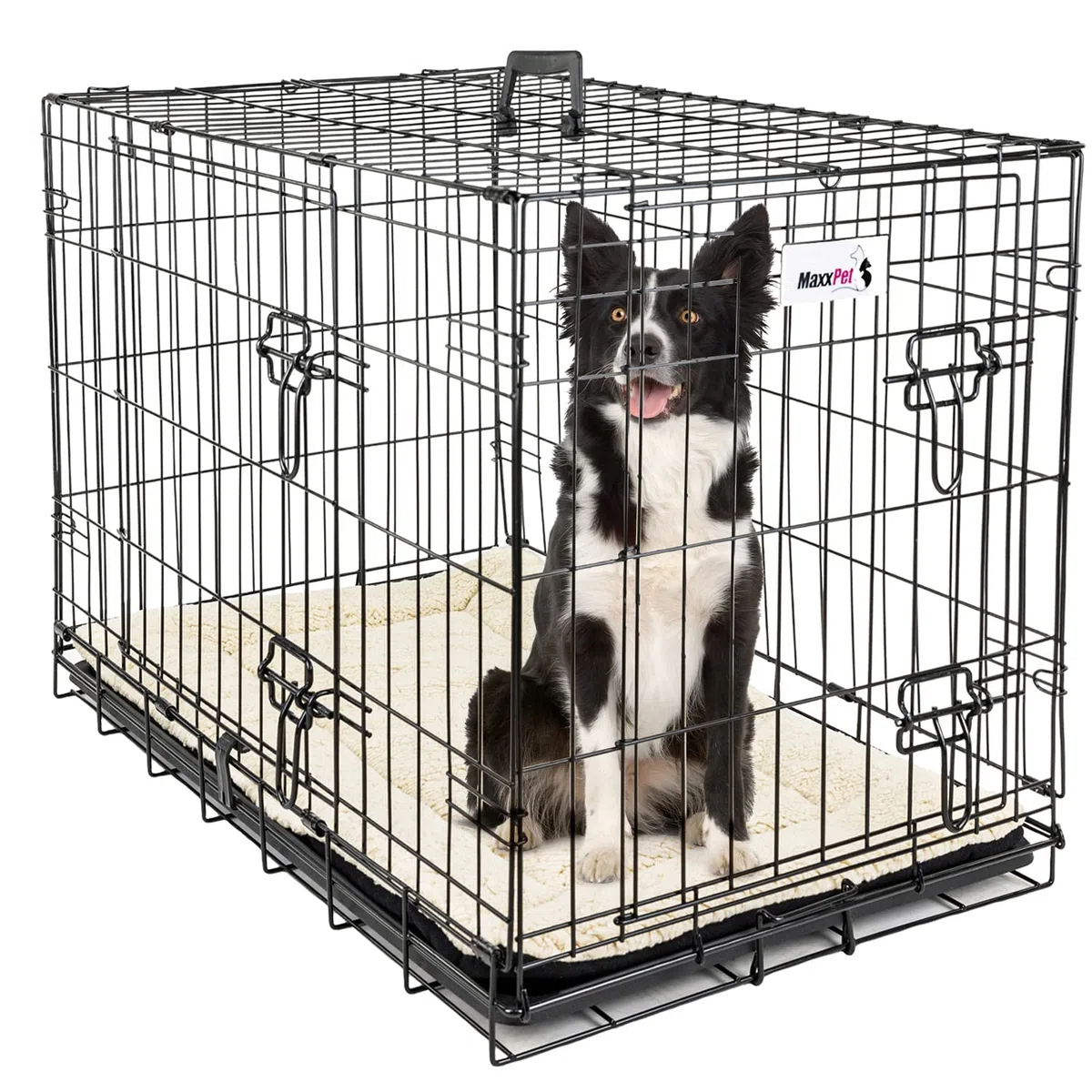 MaxxPet Metal Cage de Chien - Caisse de Transport pour Chien - Cage Chien XXL avec 2 Portes - INCL.Plaid et Gamelle - Interieur, Dog Crate Voiture - Cage Pliable Chien - 107x71x76 cm - Noir