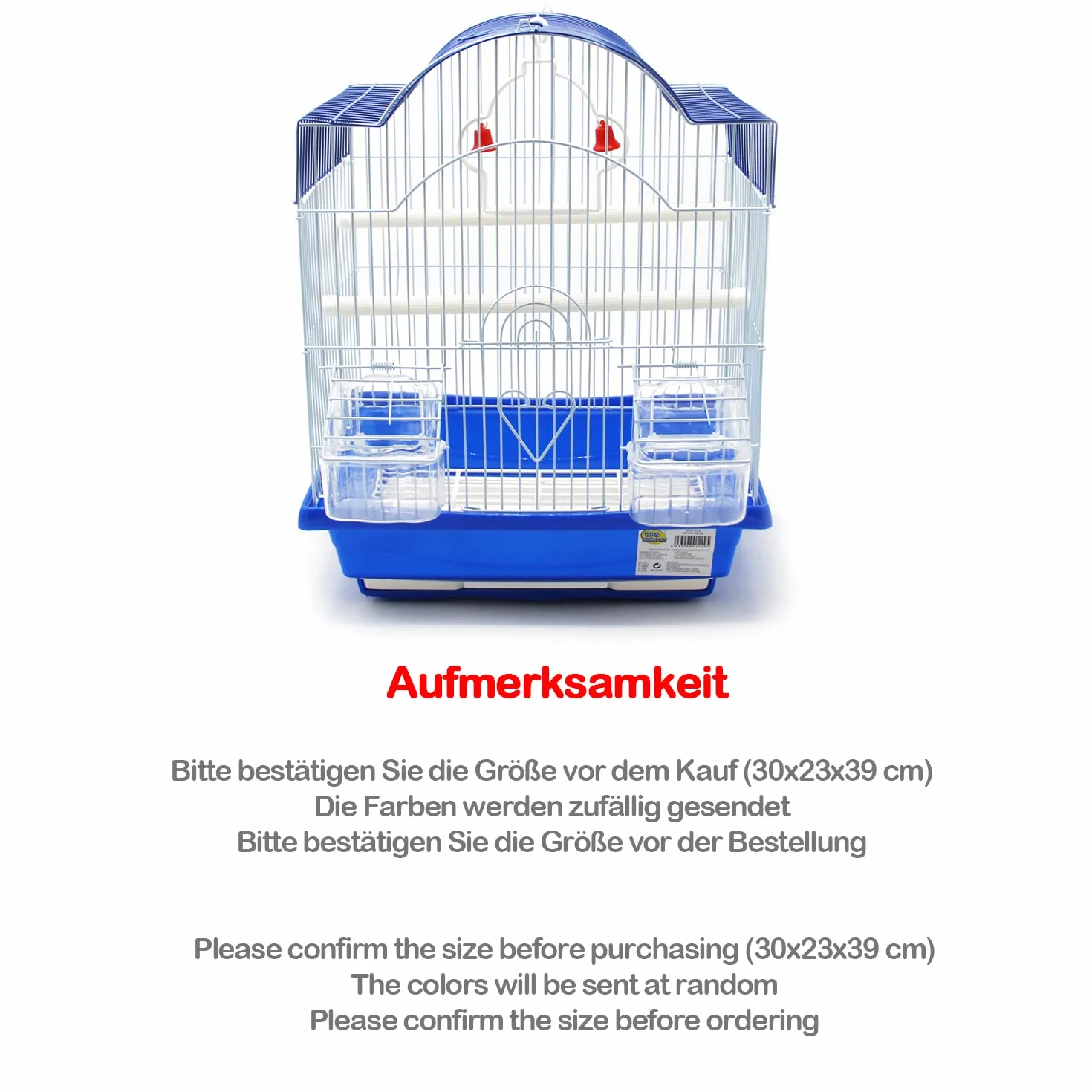 BPS(R) BPS Cage à oiseaux en métal avec mangeoire abreuvoir cuvette Couleur envoie au hasard 30 x 23 x 39 cm BPS-1229