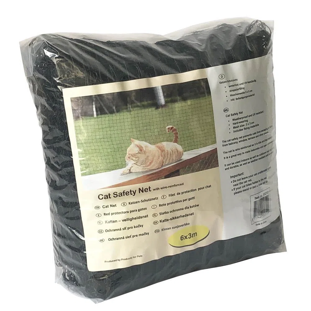 Filet de sécurité pour Chat (Filets de Balcon) avec Fil renforcé, 6x3m; résistant aux morsures; Noir