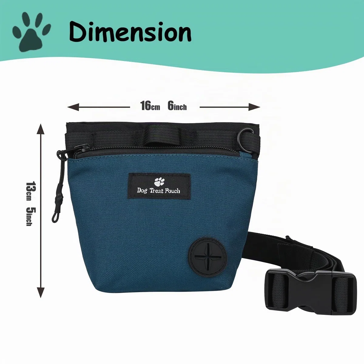 Sac de Dressage pour Chien avec Fermeture à Pression magnétique, Sac Banane pour Dressage d'animaux de Compagnie en Plein air, avec Support de Sac Poubelle (Noir)
