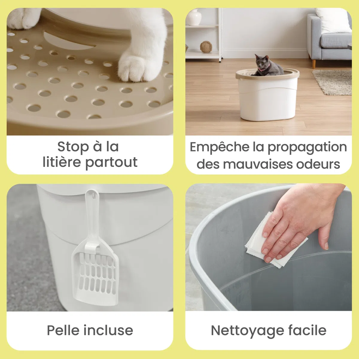 Iris Ohyama, Maison de Toilette pour Chat avec Pelle, Max. 7 kg, Beige, Ouverture en Haut, Bac a Litiere avec Couvercle, Amovible, pour Chaton, Grande Capacité, sans BPA, Nettoyage Facile, TECL-20