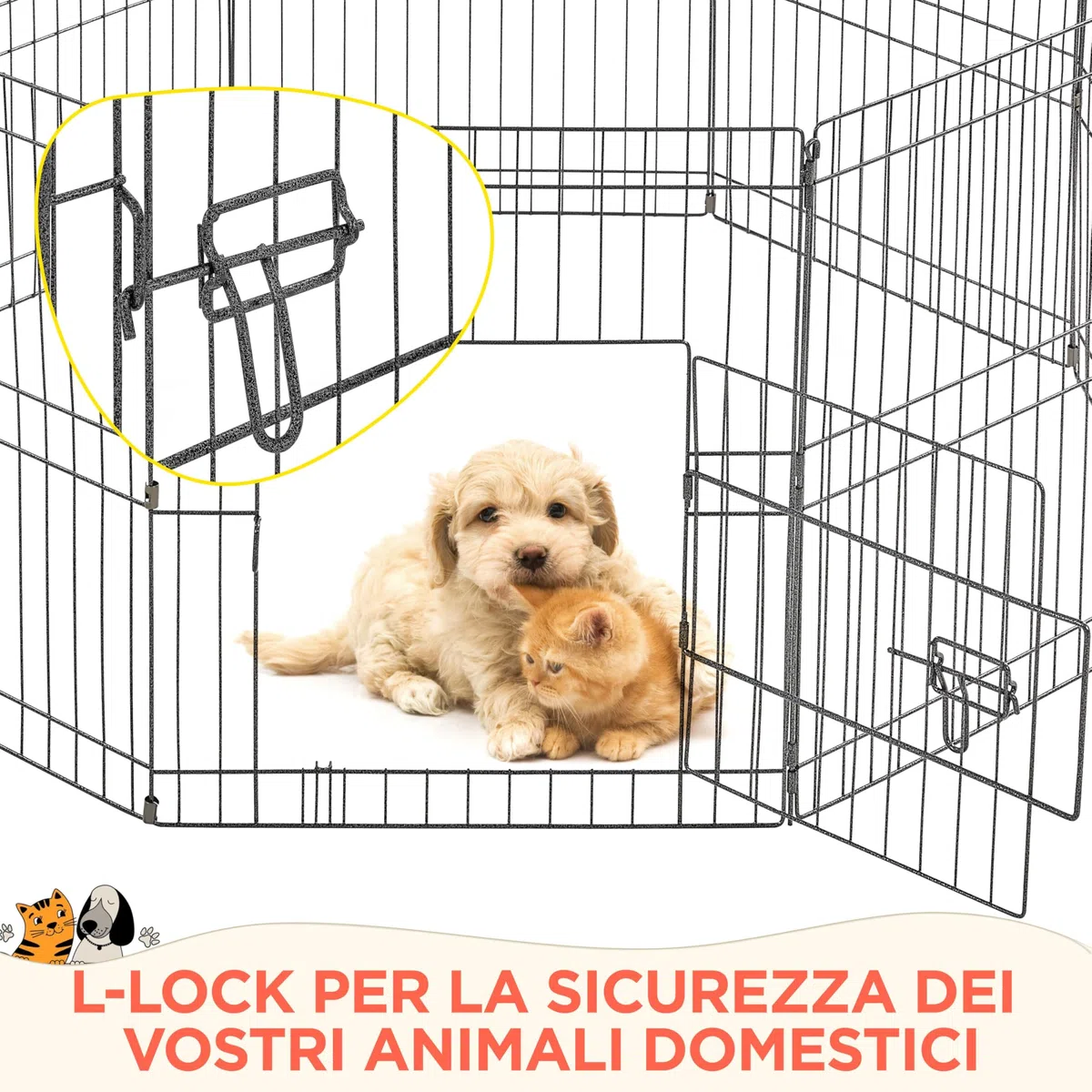 Yaheetech Parc pour Chien 8 Panneaux Cage pour Chiens Enclos Pliant Clôture Grille Chenil pour Chien en Métal Extérieur Interieur 61 x 52cm